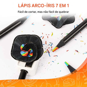 Kit 10 Lápis Arco-Íris de Madeira: 7 cores em 1 Para Colorir e Esboçar